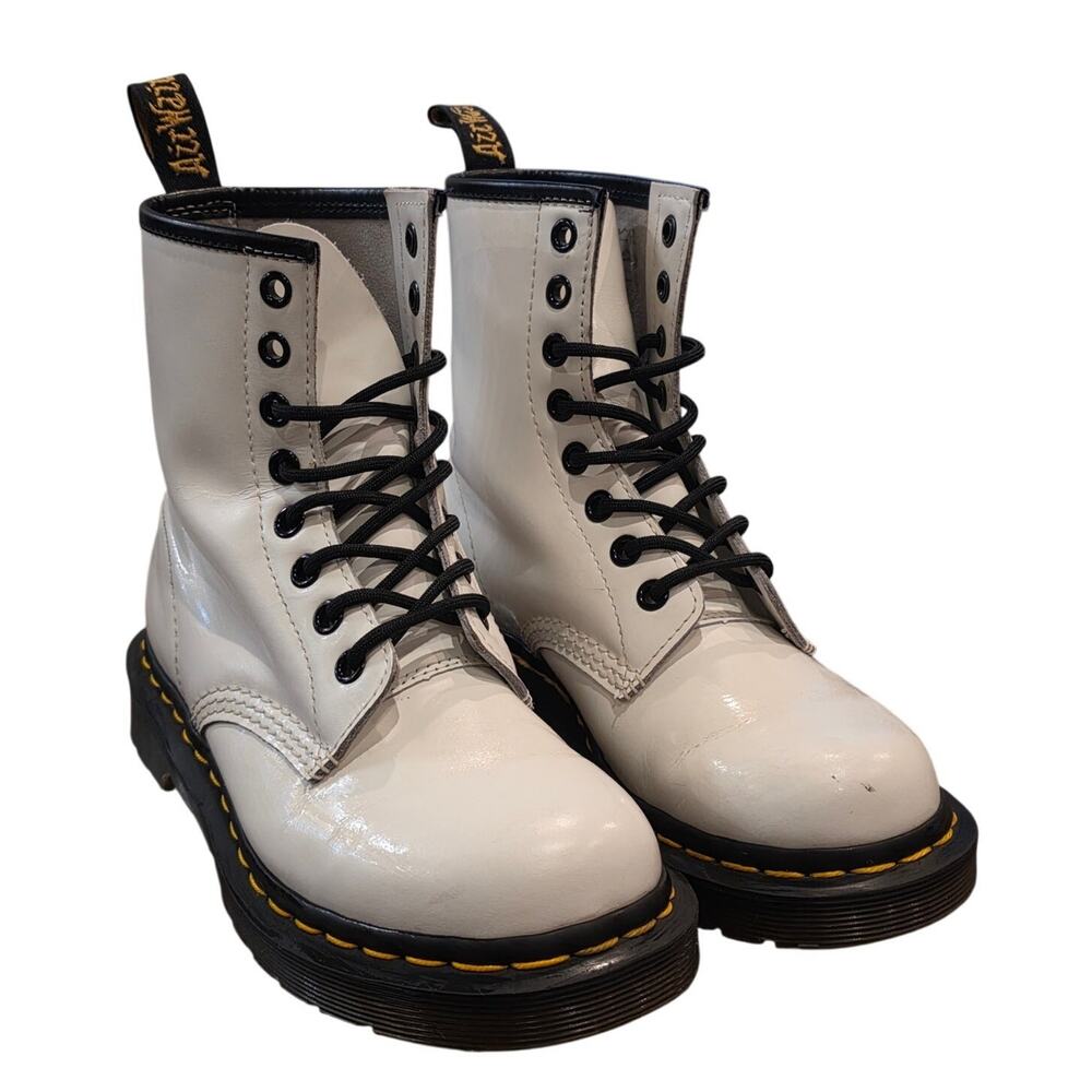 Dr. Martens 1460 Patent Combat Boots Womens Size 5 Leather White Lace Up Comfy